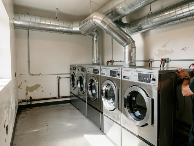Branford Dryer Vent Cleaning team performing large-scale commercial dryer vent cleaning in Branford