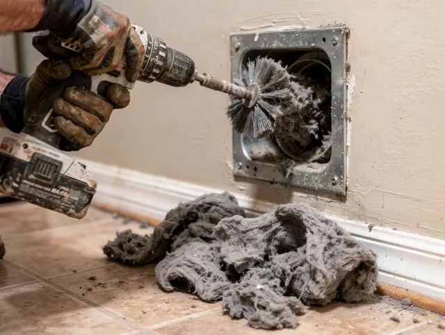 Certified Branford Dryer Vent Cleaning technician performing dryer vent cleaning in Branford