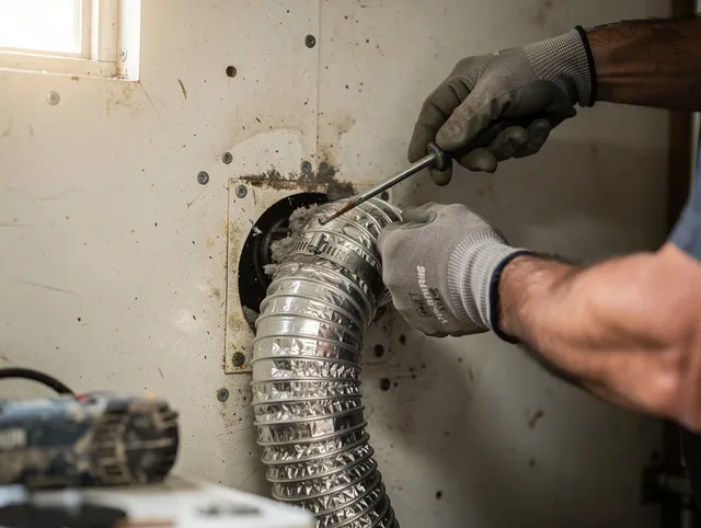 Branford Dryer Vent Cleaning technician performing precise dryer vent hose installation in Branford