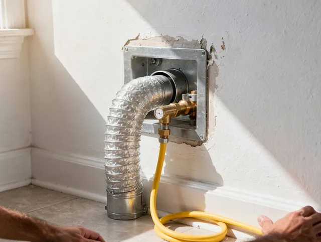 Branford Dryer Vent Cleaning certified technician performing specialized gas dryer vent cleaning in Branford